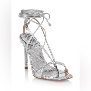 Schutz Shoes Women’s 9.5 Vikki Metallic Snake Embossed Heel Lace Up Leather